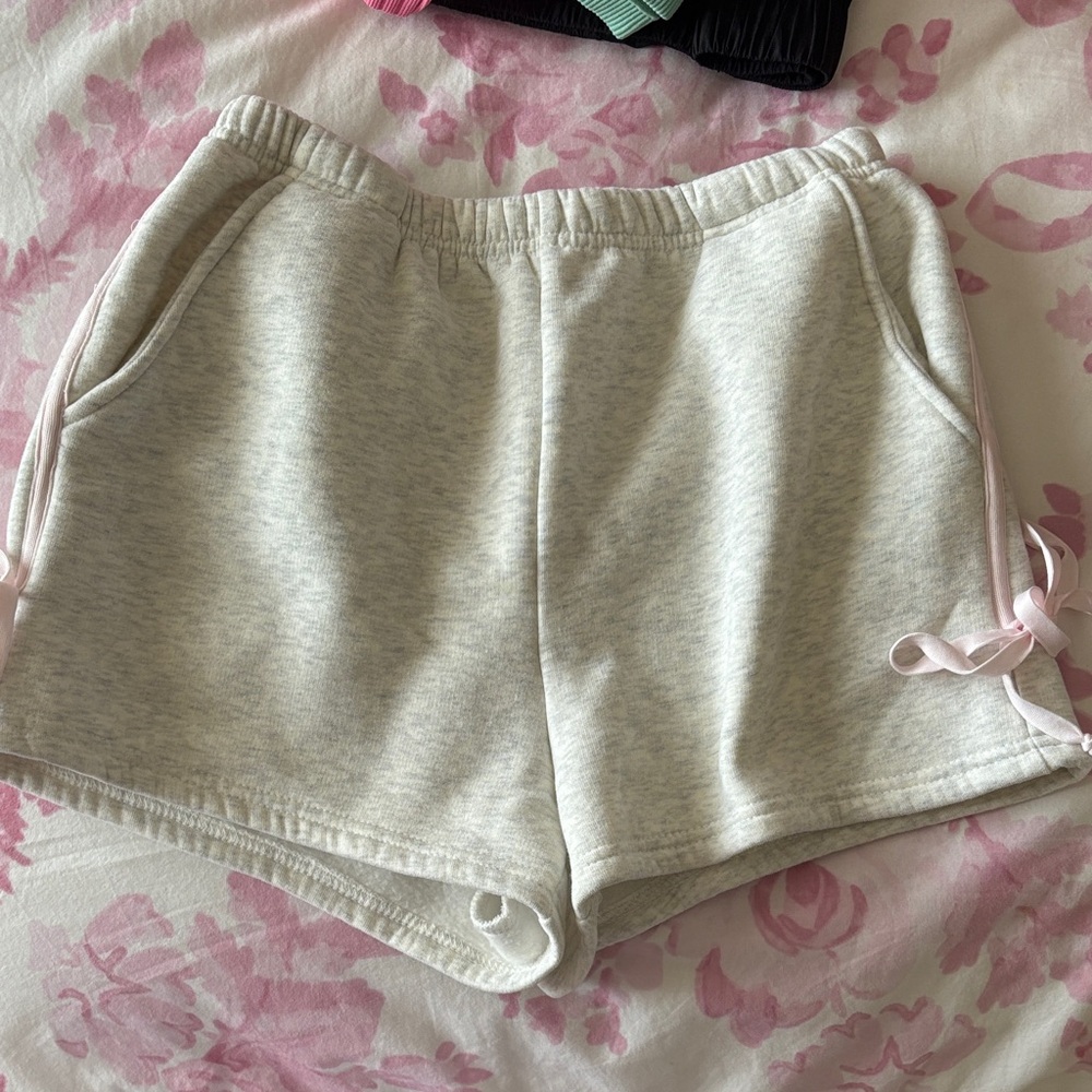 Altar'd State Light Gray Shorts with Pink Ties